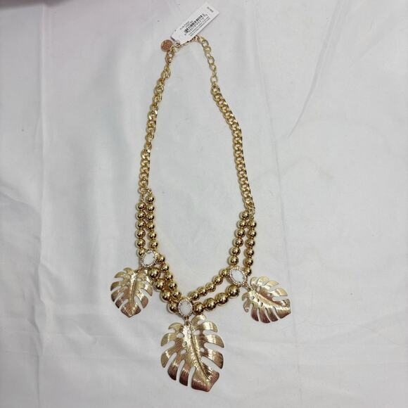 Lilly Pulitzer Statement Necklace Gold Tone with Monstera Leaf Accents - Picture 1 of 4